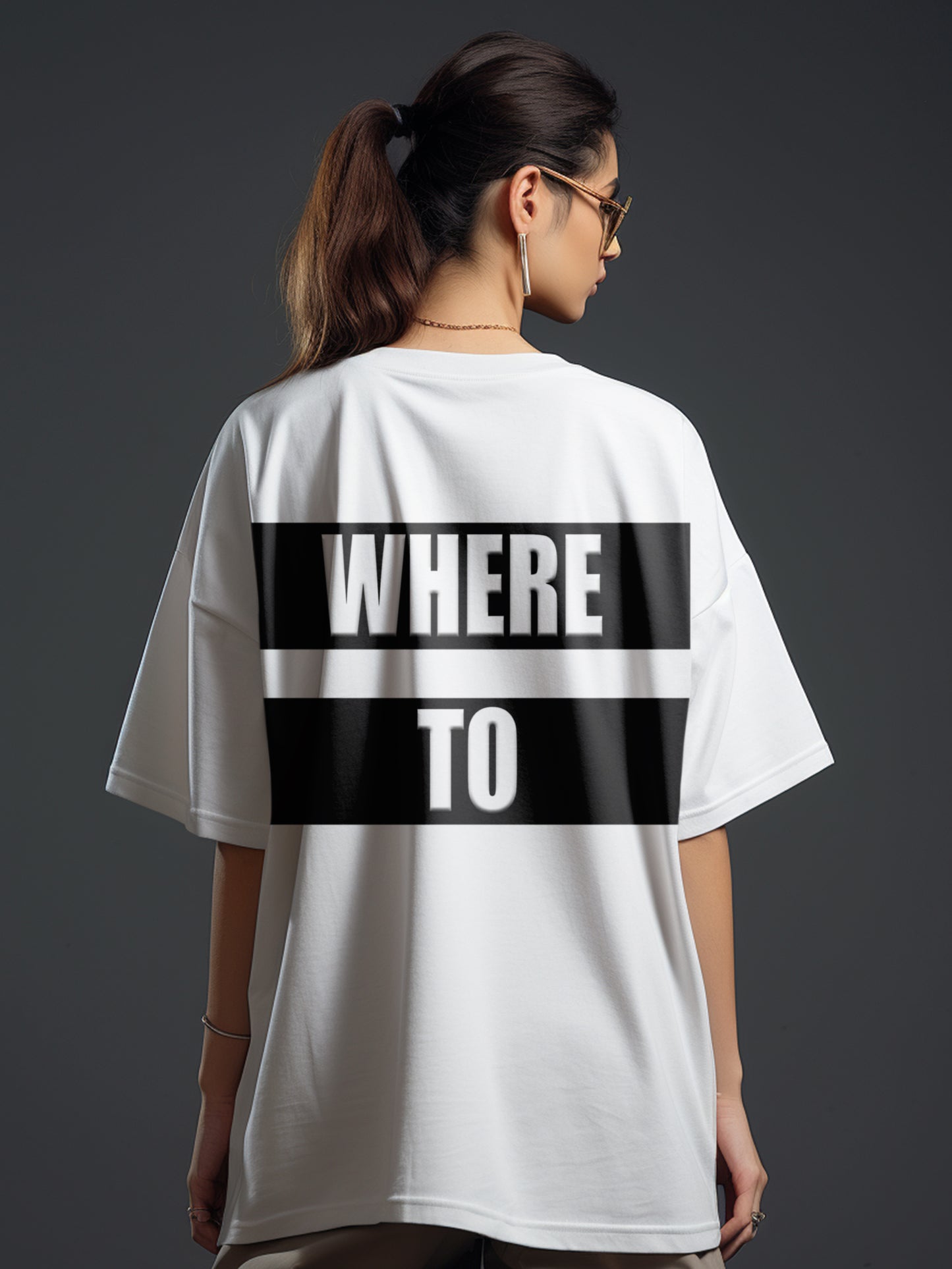 Where to- Unisex Funky Oversized Puff Printed T-Shirt | White