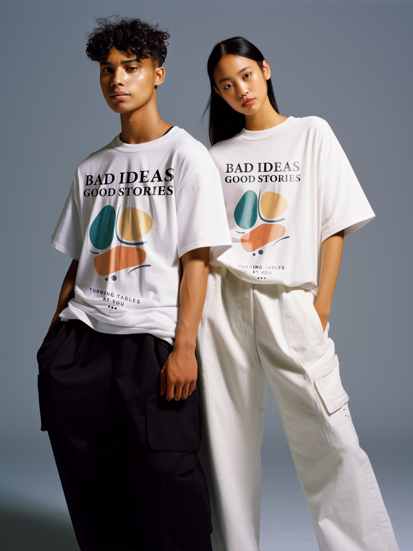Bad Ideas- Unisex Funky Oversized Printed T-Shirt | White
