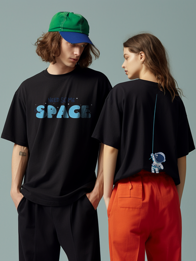 Space- Unisex Funky Oversized Printed T-Shirt | Black