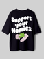 Support Homies- Unisex Funky Oversized Printed T-Shirt | Black