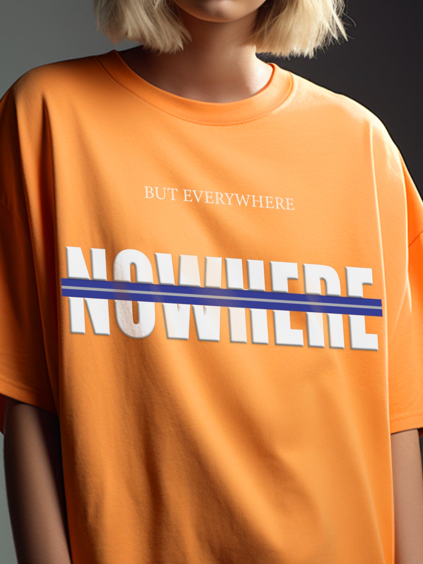 Nowhere- Unisex Funky Oversized Puff Printed T-Shirt | Orange